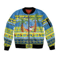 Palau Christmas Sleeve Zip Bomber Jacket Chilling Santa Ungil Kurismas LT14 Unisex Yellow - Polynesian Pride