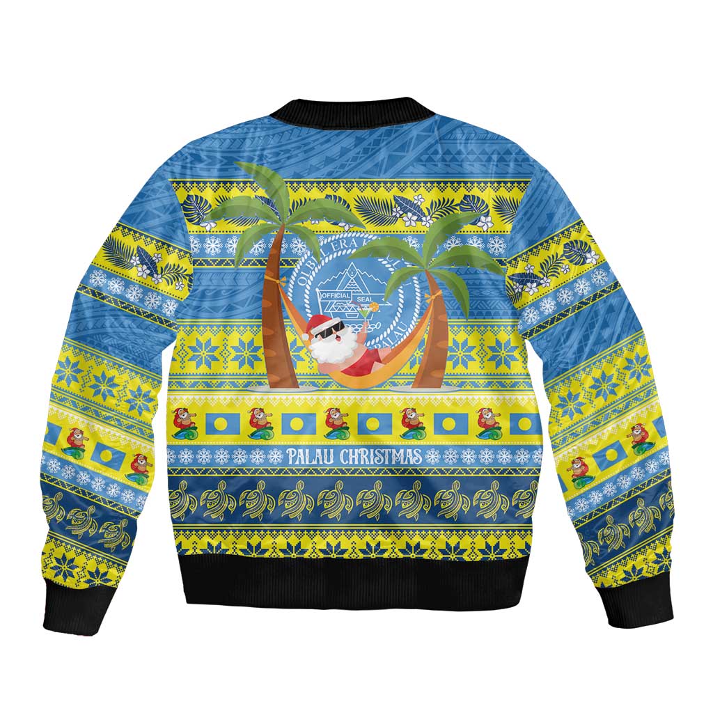 Palau Christmas Sleeve Zip Bomber Jacket Chilling Santa Ungil Kurismas LT14 - Polynesian Pride