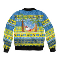 Palau Christmas Sleeve Zip Bomber Jacket Chilling Santa Ungil Kurismas LT14 - Polynesian Pride