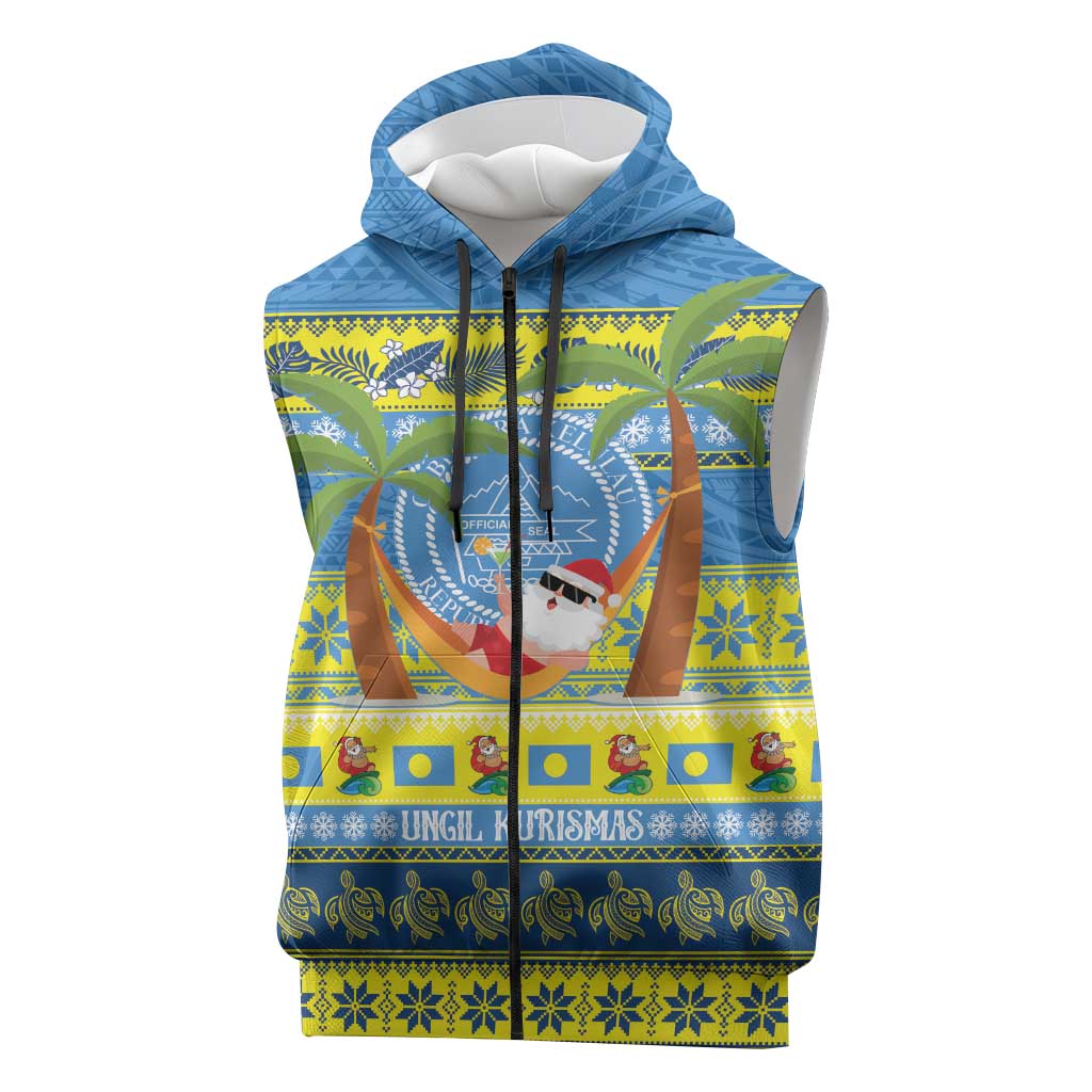 Palau Christmas Sleeveless Zip Hoodie Chilling Santa Ungil Kurismas LT14 Yellow - Polynesian Pride