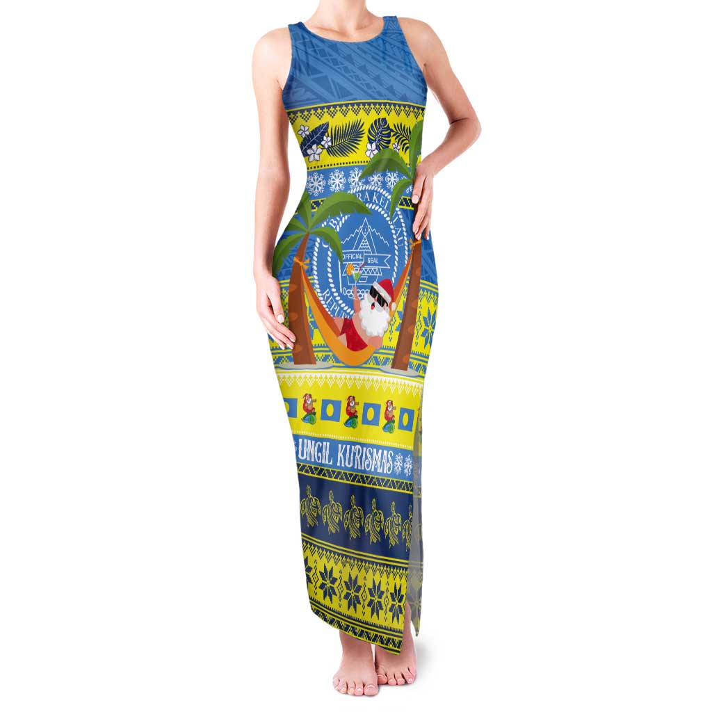 Palau Christmas Tank Maxi Dress Chilling Santa Ungil Kurismas LT14 Women Yellow - Polynesian Pride