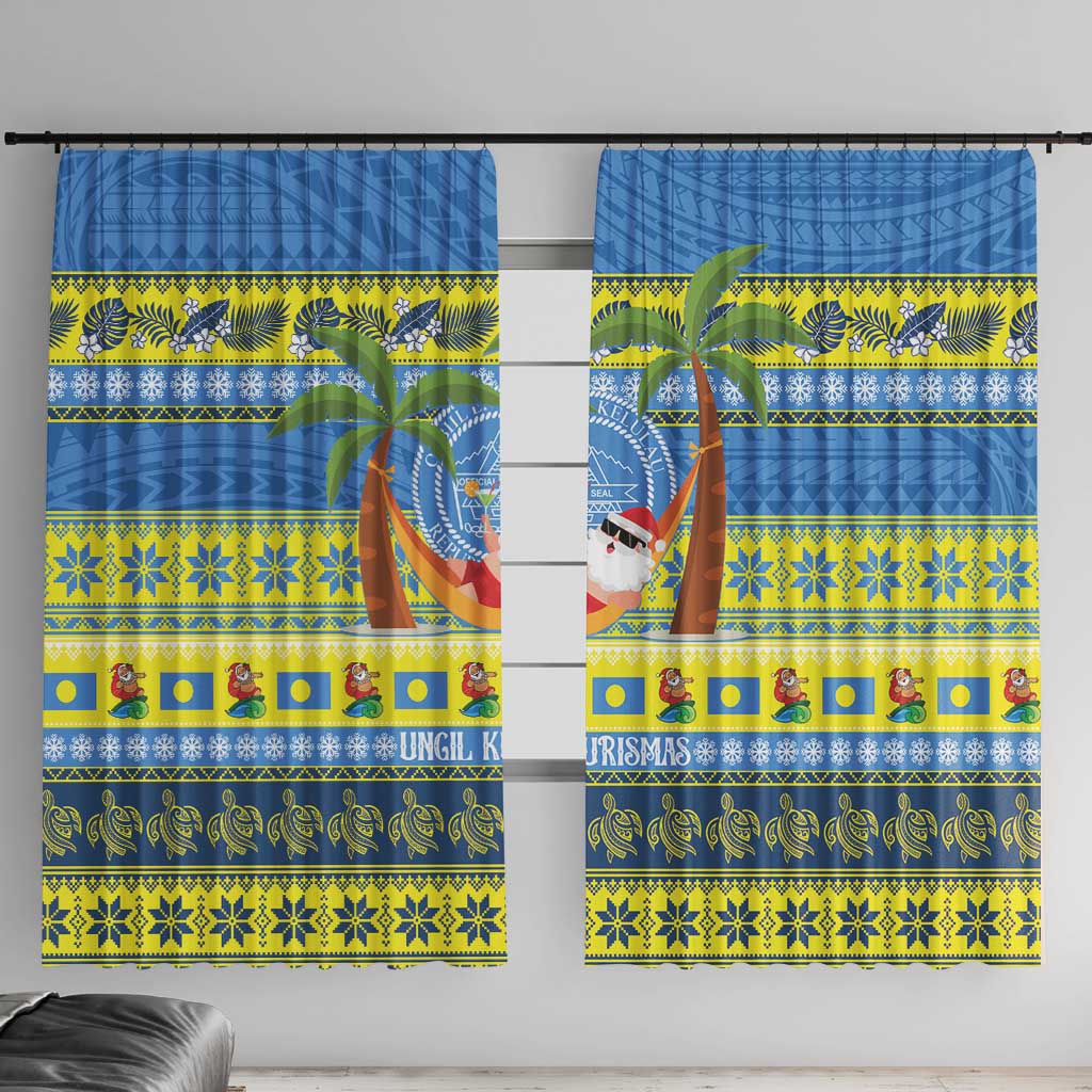 Palau Christmas Window Curtain Chilling Santa Ungil Kurismas LT14 With Hooks Yellow - Polynesian Pride