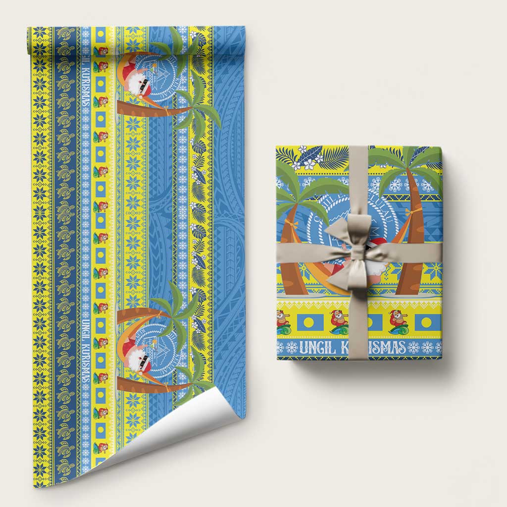 Palau Christmas Wrapping Paper Chilling Santa Ungil Kurismas LT14 58" × 23" Yellow - Polynesian Pride