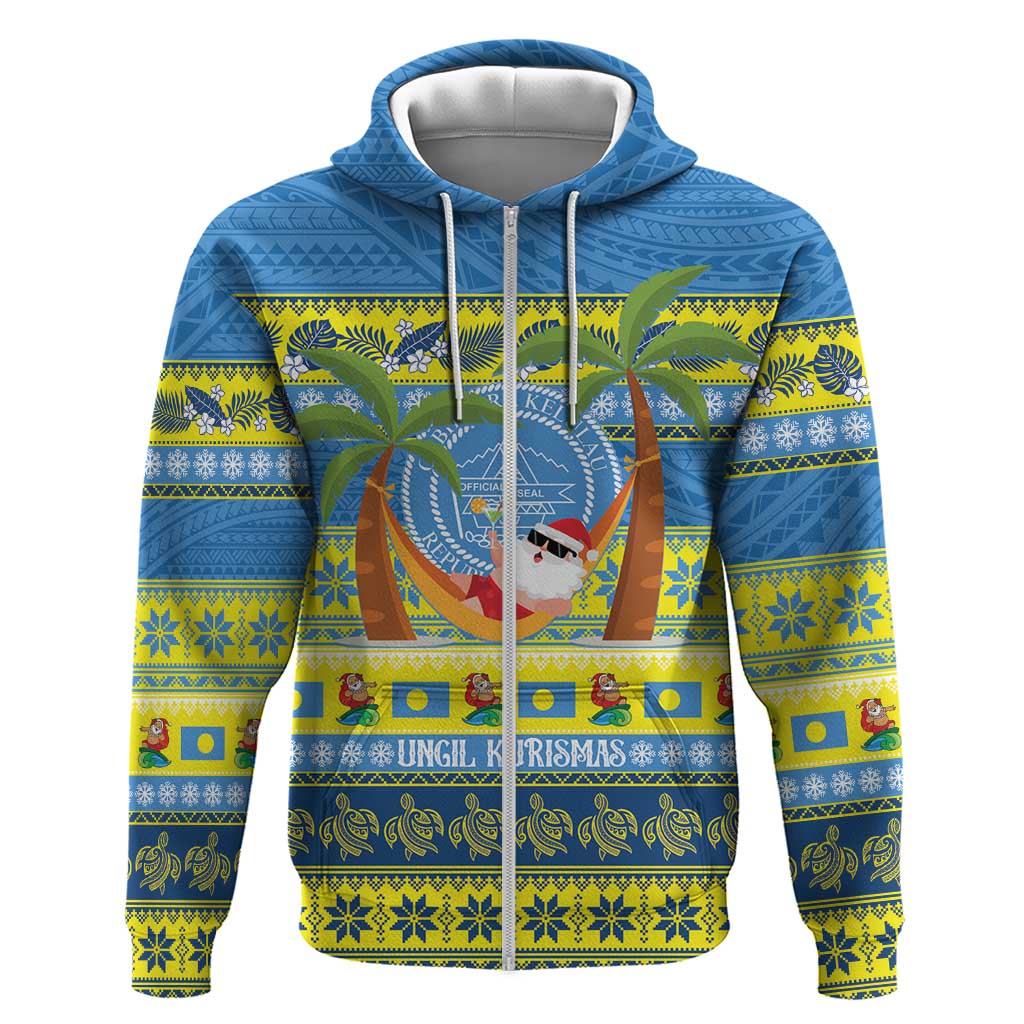 Palau Christmas Zip Hoodie Chilling Santa Ungil Kurismas LT14 Zip Hoodie Yellow - Polynesian Pride