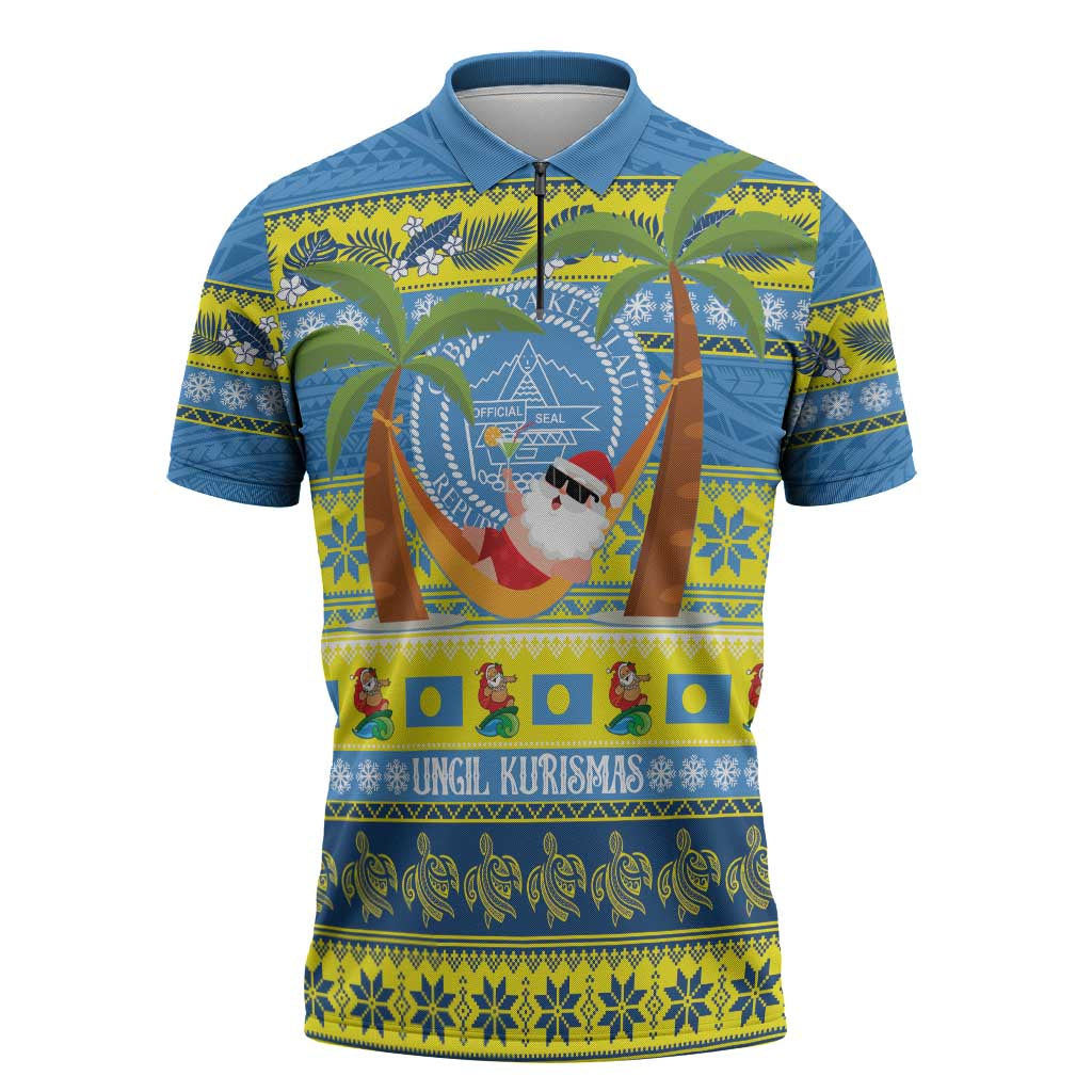 Palau Christmas Zipper Polo Shirt Chilling Santa Ungil Kurismas LT14 Yellow - Polynesian Pride
