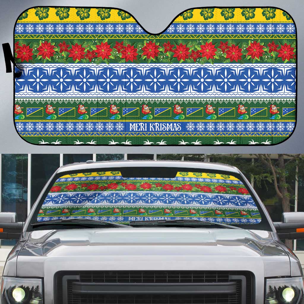 Solomon Islands Christmas Auto Sun Shade The Solomons Melanesian Meri Krismas LT14 Green - Polynesian Pride