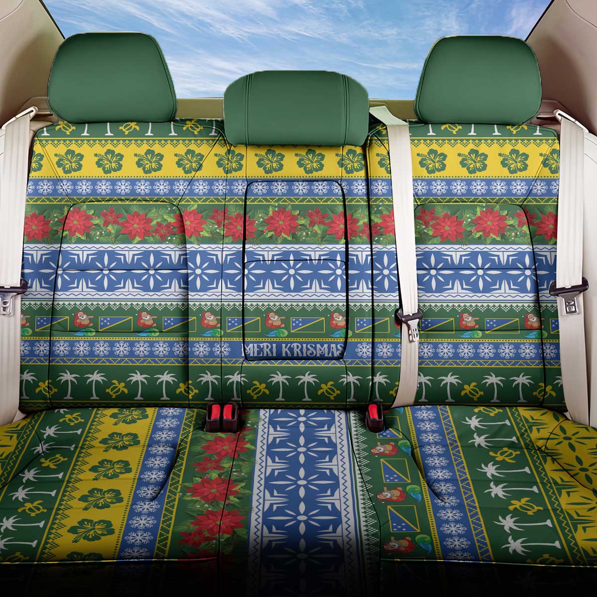 Solomon Islands Christmas Back Car Seat Cover The Solomons Melanesian Meri Krismas LT14 One Size Green - Polynesian Pride