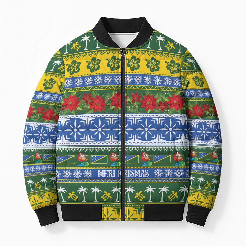 Solomon Islands Christmas Bomber Puffer Jacket The Solomons Melanesian Meri Krismas LT14 Unisex Green - Polynesian Pride
