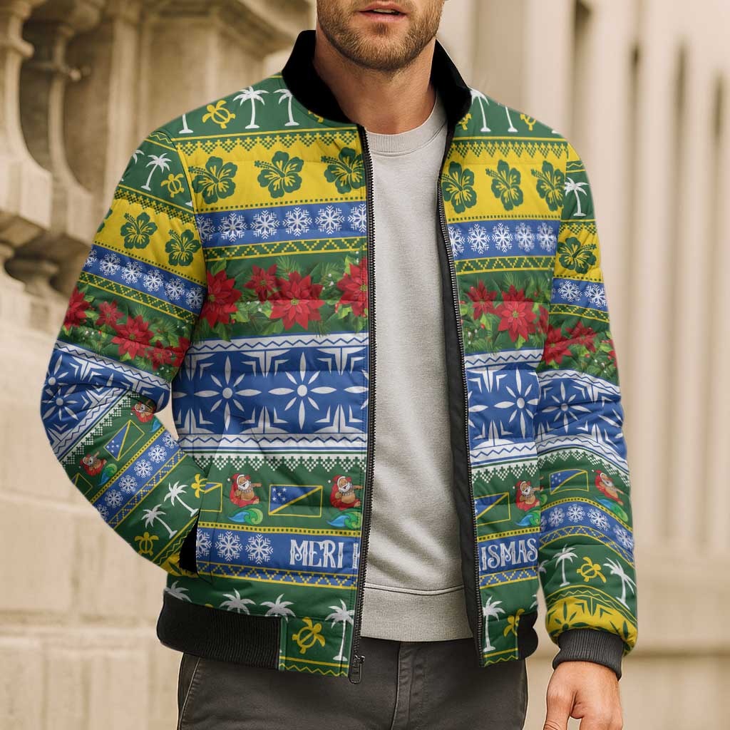 Solomon Islands Christmas Bomber Puffer Jacket The Solomons Melanesian Meri Krismas LT14 - Polynesian Pride