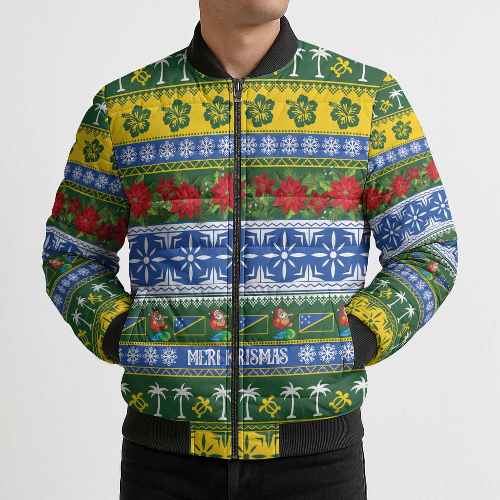 Solomon Islands Christmas Bomber Puffer Jacket The Solomons Melanesian Meri Krismas LT14 - Polynesian Pride