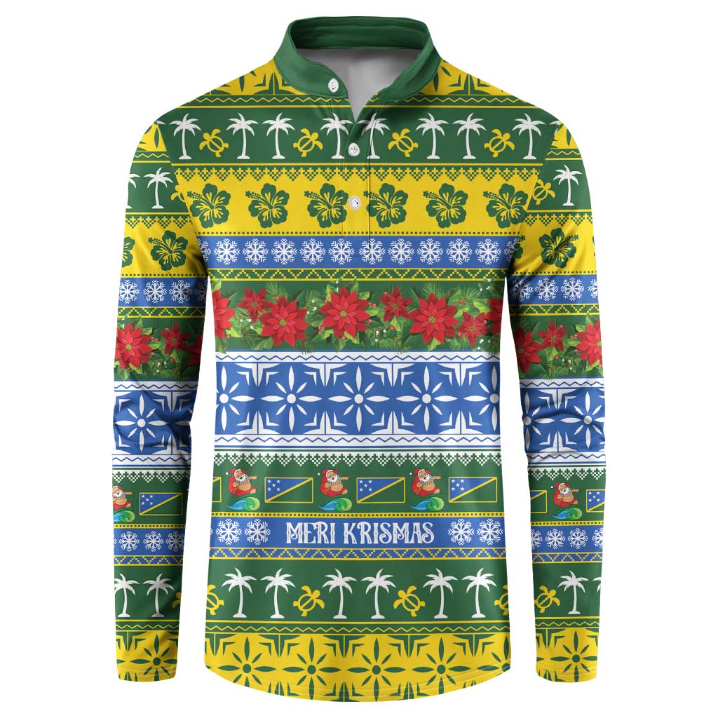 Solomon Islands Christmas Button Sweatshirt The Solomons Melanesian Meri Krismas LT14 Green - Polynesian Pride