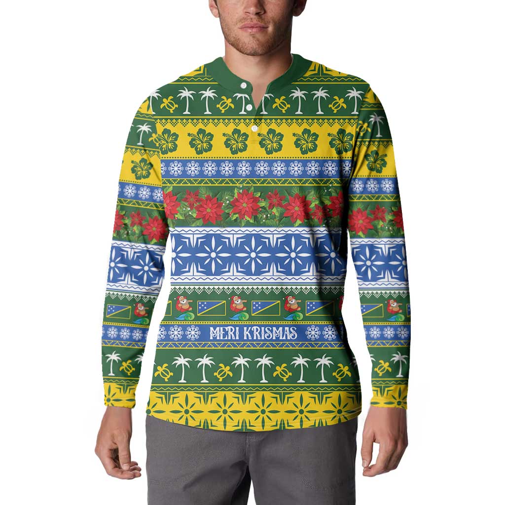 Solomon Islands Christmas Button Sweatshirt The Solomons Melanesian Meri Krismas LT14 - Polynesian Pride