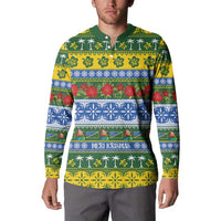 Solomon Islands Christmas Button Sweatshirt The Solomons Melanesian Meri Krismas LT14 - Polynesian Pride