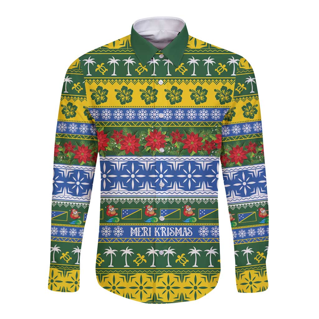 Solomon Islands Christmas Long Sleeve Button Shirt The Solomons Melanesian Meri Krismas LT14 Unisex Green - Polynesian Pride