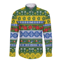 Solomon Islands Christmas Long Sleeve Button Shirt The Solomons Melanesian Meri Krismas LT14 Unisex Green - Polynesian Pride