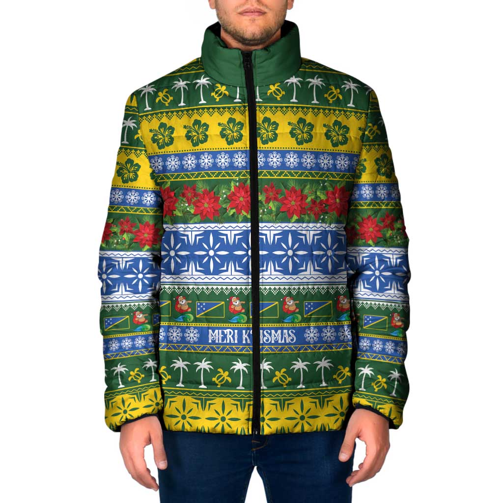 Solomon Islands Christmas Padded Jacket The Solomons Melanesian Meri Krismas LT14 Men Green - Polynesian Pride