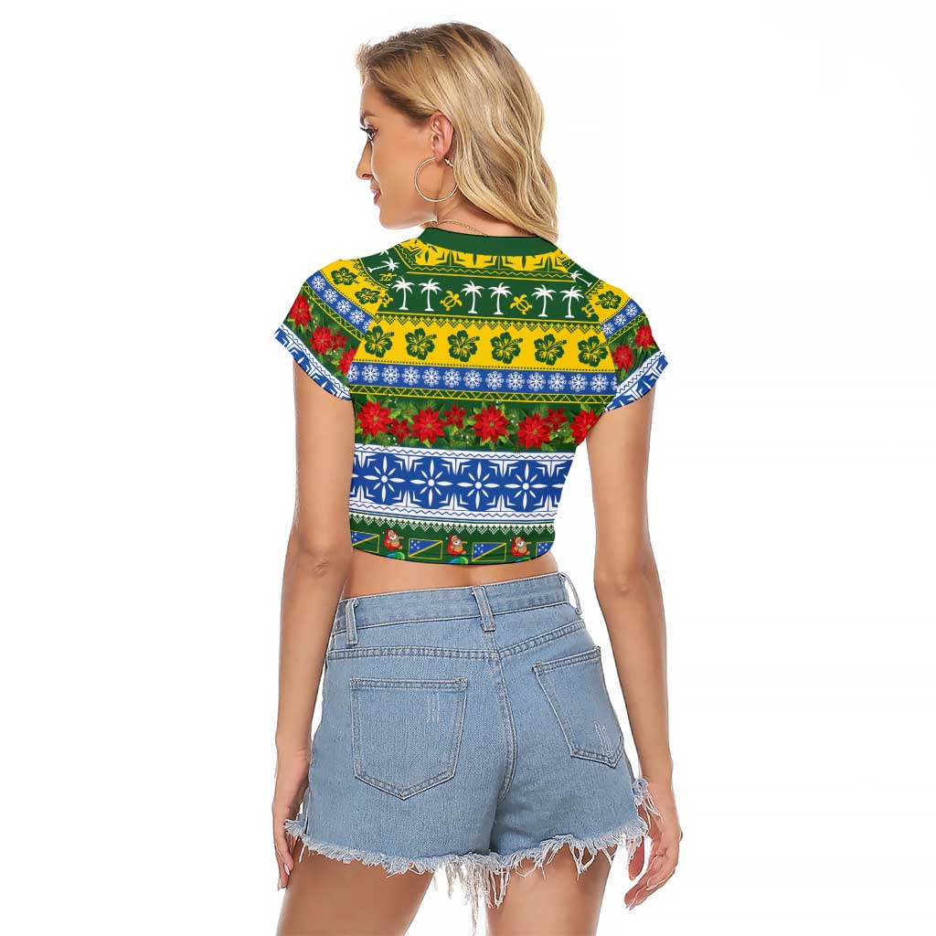 Solomon Islands Christmas Raglan Cropped T Shirt The Solomons Melanesian Meri Krismas LT14 - Polynesian Pride
