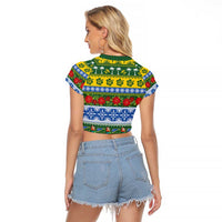 Solomon Islands Christmas Raglan Cropped T Shirt The Solomons Melanesian Meri Krismas LT14 - Polynesian Pride