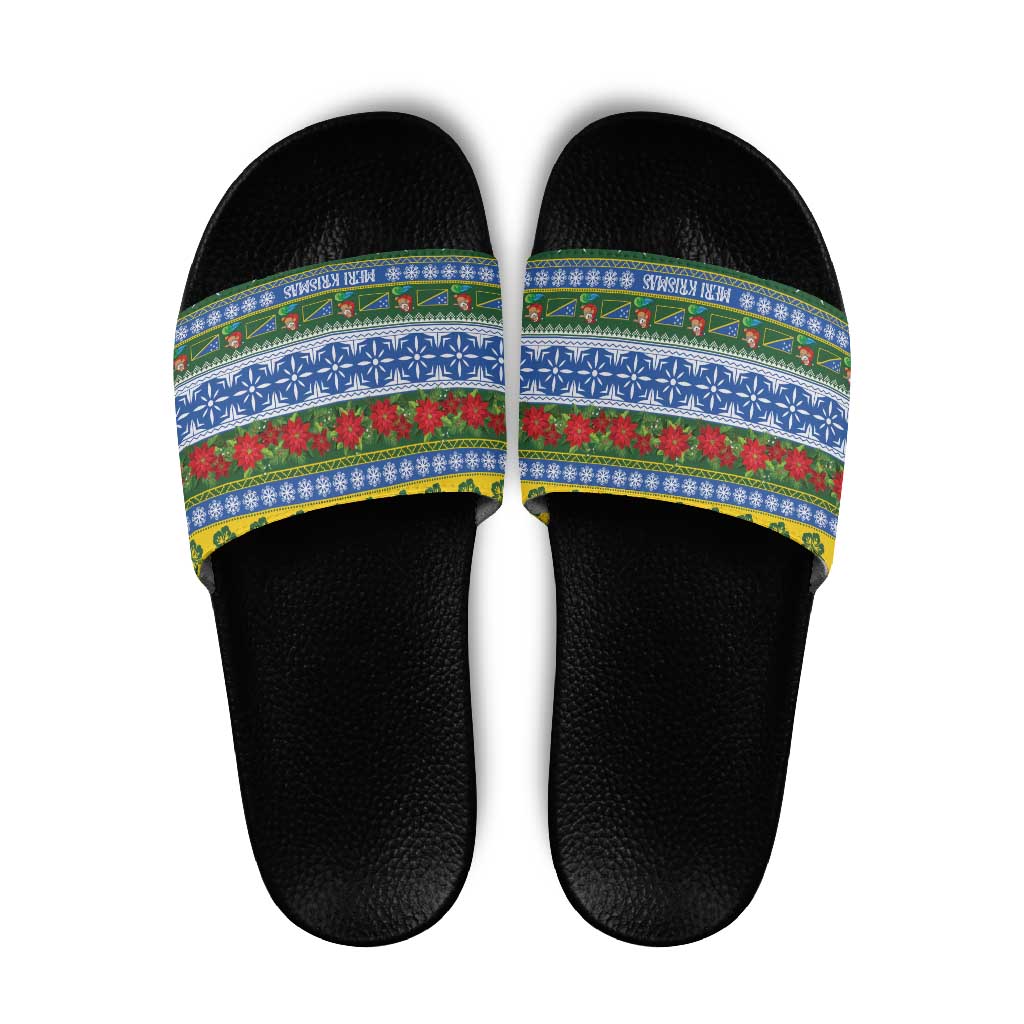 Solomon Islands Christmas Slide Sandals The Solomons Melanesian Meri Krismas LT14 Green - Polynesian Pride