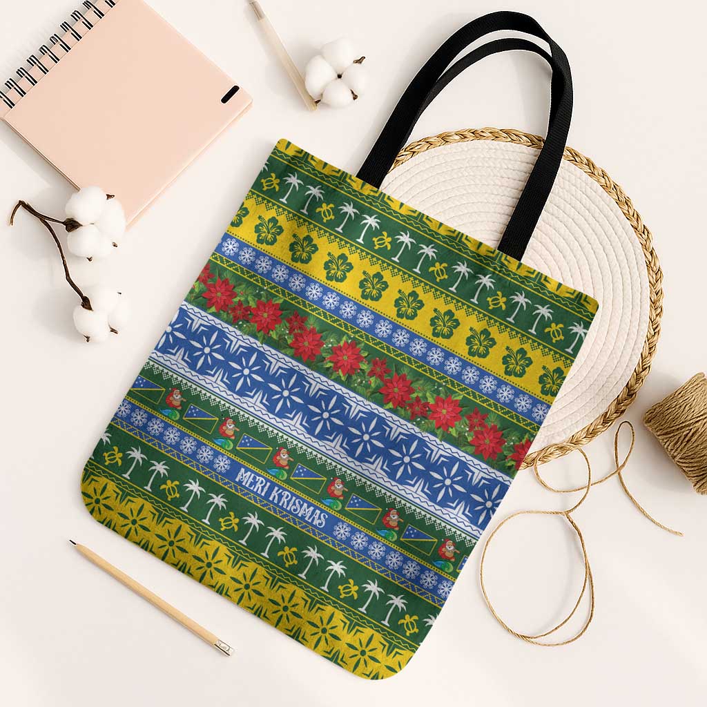 Solomon Islands Christmas Tote Bag The Solomons Melanesian Meri Krismas LT14 Black Strap One Size Green - Polynesian Pride