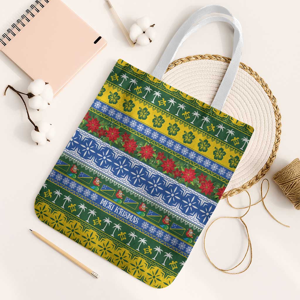Solomon Islands Christmas Tote Bag The Solomons Melanesian Meri Krismas LT14 White Strap One Size Green - Polynesian Pride