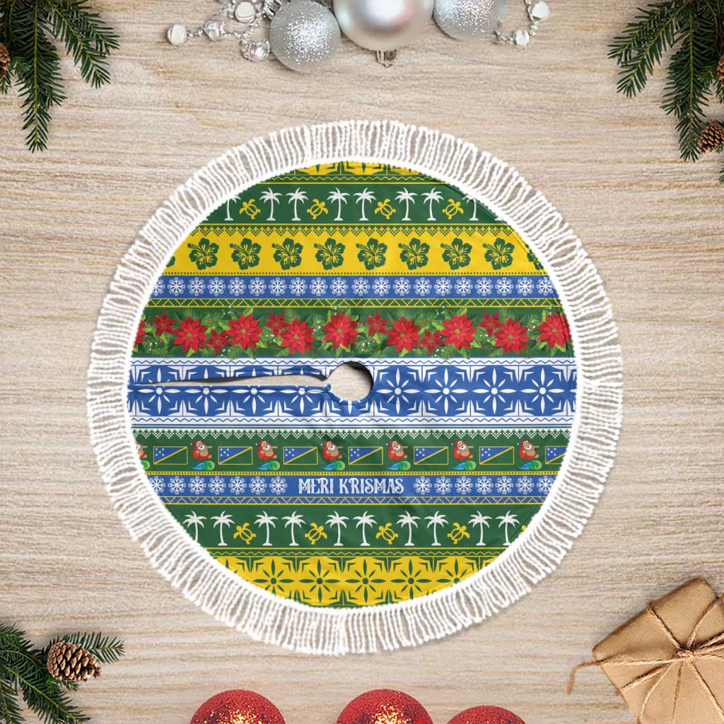 Solomon Islands Christmas Tree Skirt The Solomons Melanesian Meri Krismas LT14 Fringed Green - Polynesian Pride