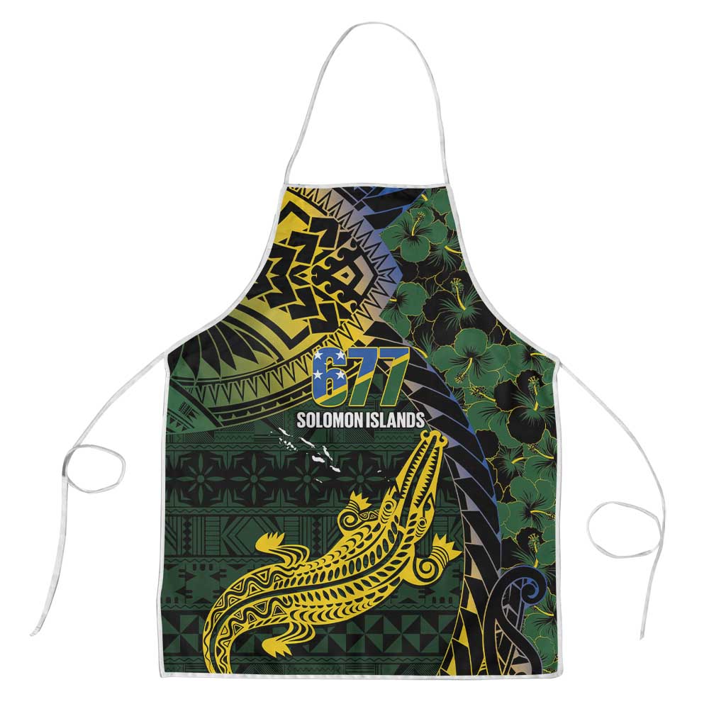 Solomon Islands Apron 677 Proud Crocodile Melanesian Pattern LT14 Black - Polynesian Pride