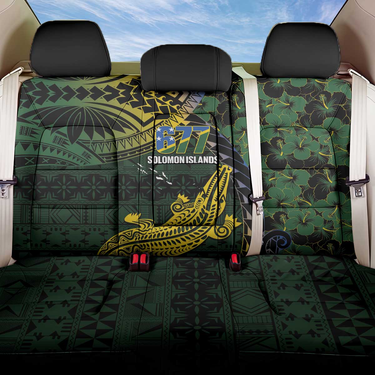 Solomon Islands Back Car Seat Cover 677 Proud Crocodile Melanesian Pattern LT14 One Size Black - Polynesian Pride