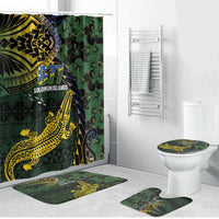 Solomon Islands Bathroom Set 677 Proud Crocodile Melanesian Pattern LT14 Bathroom Set (4 pcs) Black - Polynesian Pride