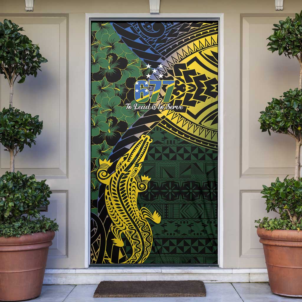 Solomon Islands Door Cover 677 Proud Crocodile Melanesian Pattern LT14 Black - Polynesian Pride