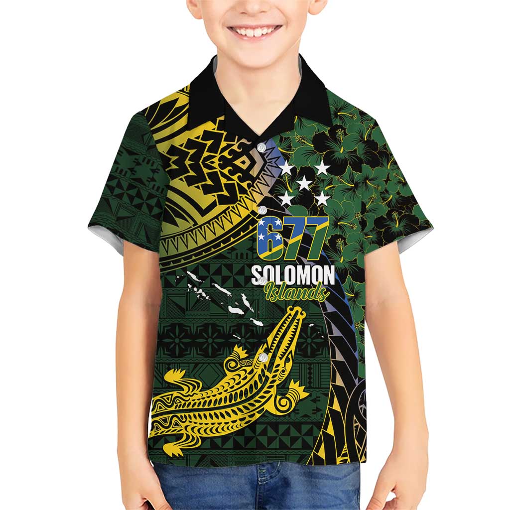 Solomon Islands Kid Hawaiian Shirt 677 Proud Crocodile Melanesian Pattern LT14 Kid Black - Polynesian Pride