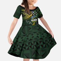 Solomon Islands Kid Short Sleeve Dress 677 Proud Crocodile Melanesian Pattern LT14 KID Black - Polynesian Pride