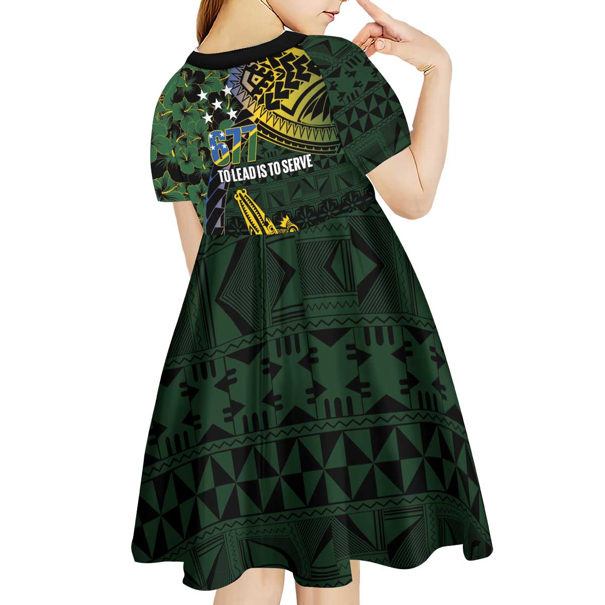Solomon Islands Kid Short Sleeve Dress 677 Proud Crocodile Melanesian Pattern LT14 - Polynesian Pride