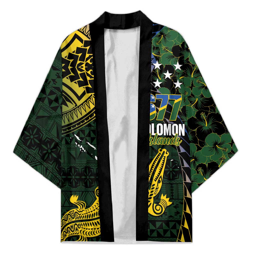 Solomon Islands Kimono 677 Proud Crocodile Melanesian Pattern LT14 Unisex Black - Polynesian Pride
