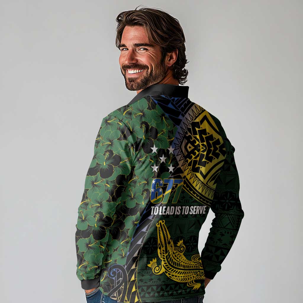 Solomon Islands Long Sleeve Polo Shirt 677 Proud Crocodile Melanesian Pattern LT14 - Polynesian Pride