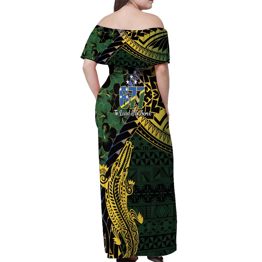 Solomon Islands Off Shoulder Maxi Dress 677 Proud Crocodile Melanesian Pattern LT14 - Polynesian Pride