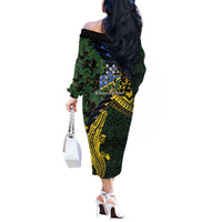 Solomon Islands Off The Shoulder Long Sleeve Dress 677 Proud Crocodile Melanesian Pattern LT14 - Polynesian Pride