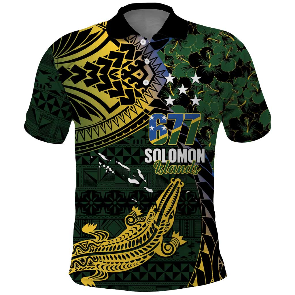 Solomon Islands Polo Shirt 677 Proud Crocodile Melanesian Pattern LT14 Black - Polynesian Pride