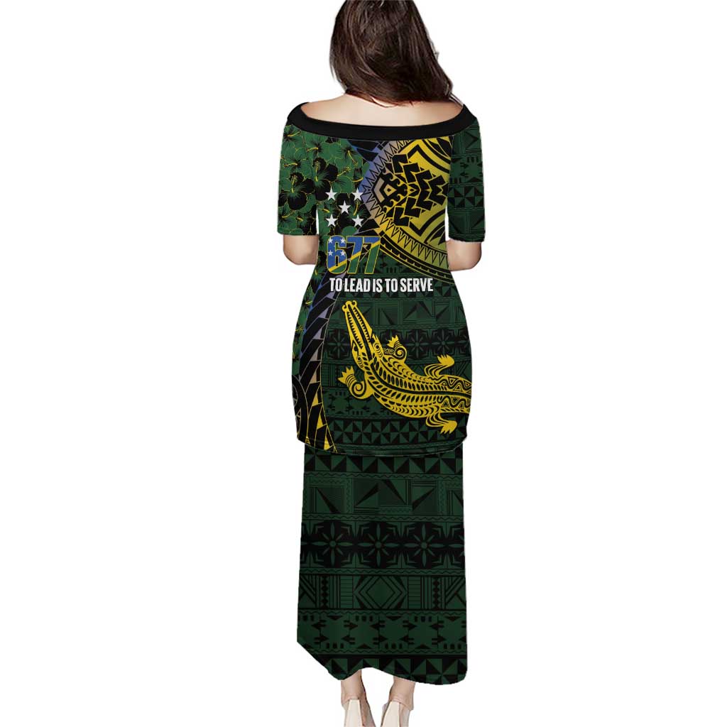 Solomon Islands Puletasi 677 Proud Crocodile Melanesian Pattern LT14 - Polynesian Pride