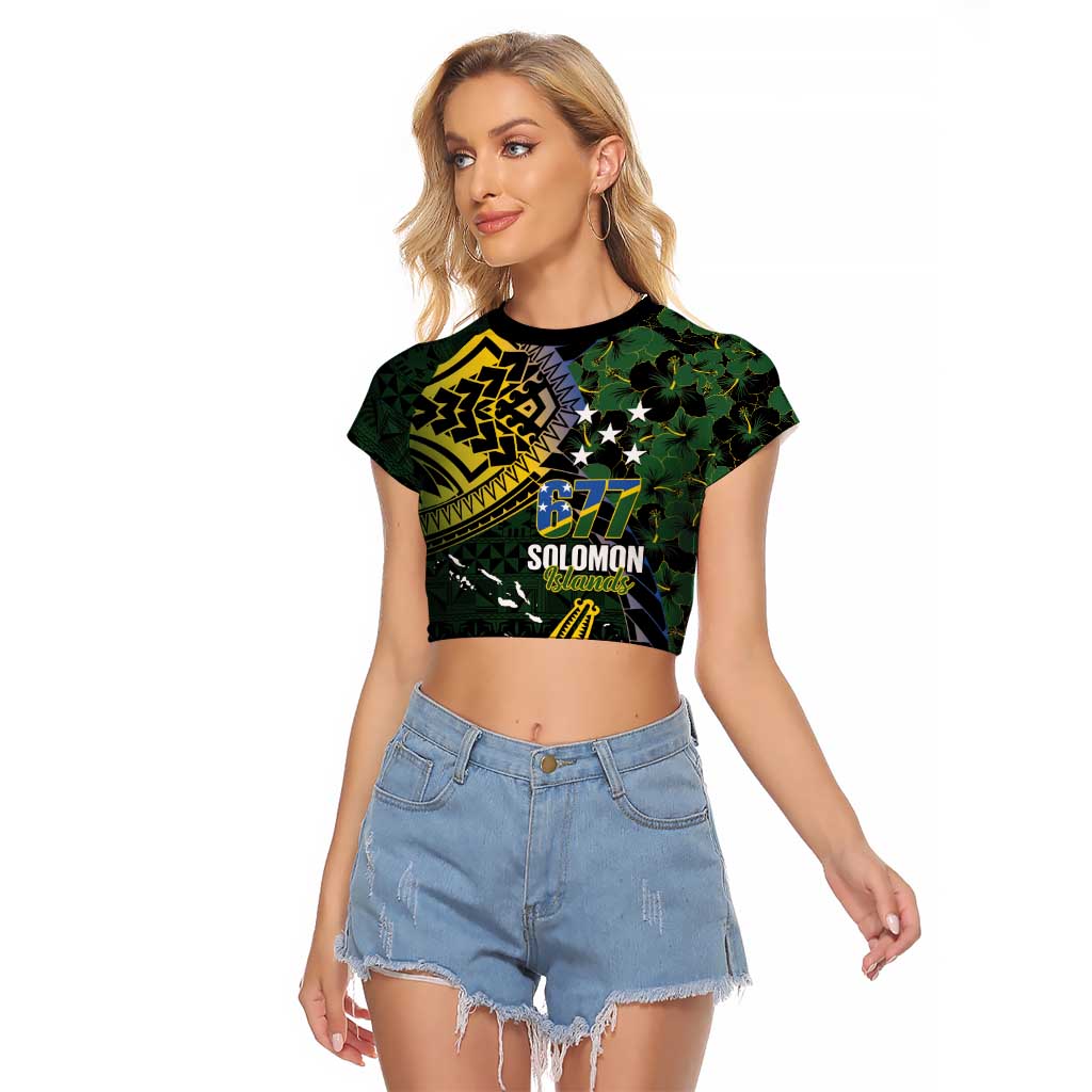 Solomon Islands Raglan Cropped T Shirt 677 Proud Crocodile Melanesian Pattern LT14 Female Black - Polynesian Pride