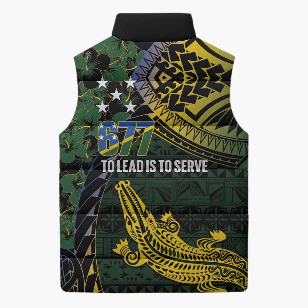Solomon Islands Sleeveless Puffer Jacket 677 Proud Crocodile Melanesian Pattern LT14 - Polynesian Pride