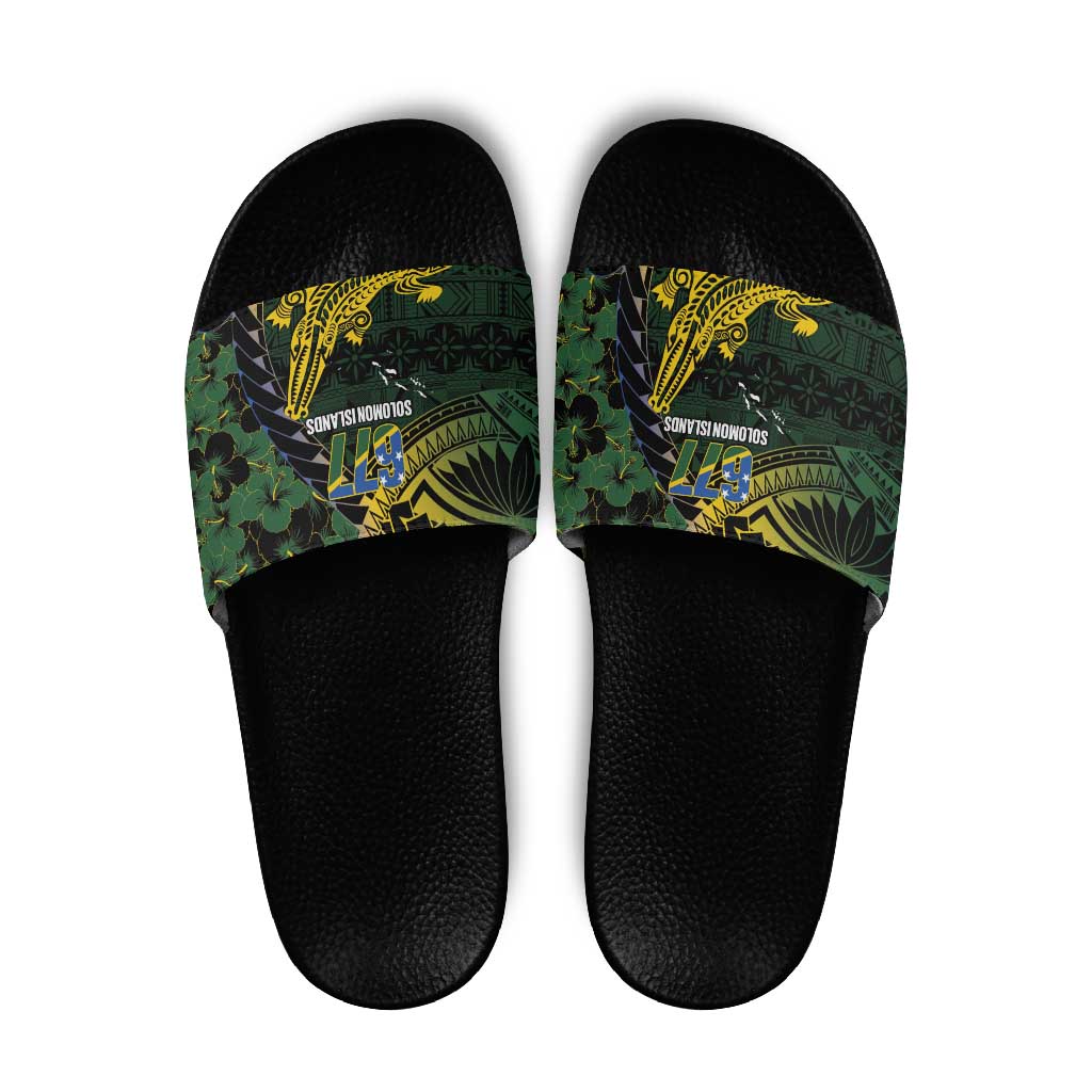 Solomon Islands Slide Sandals 677 Proud Crocodile Melanesian Pattern LT14 Black - Polynesian Pride