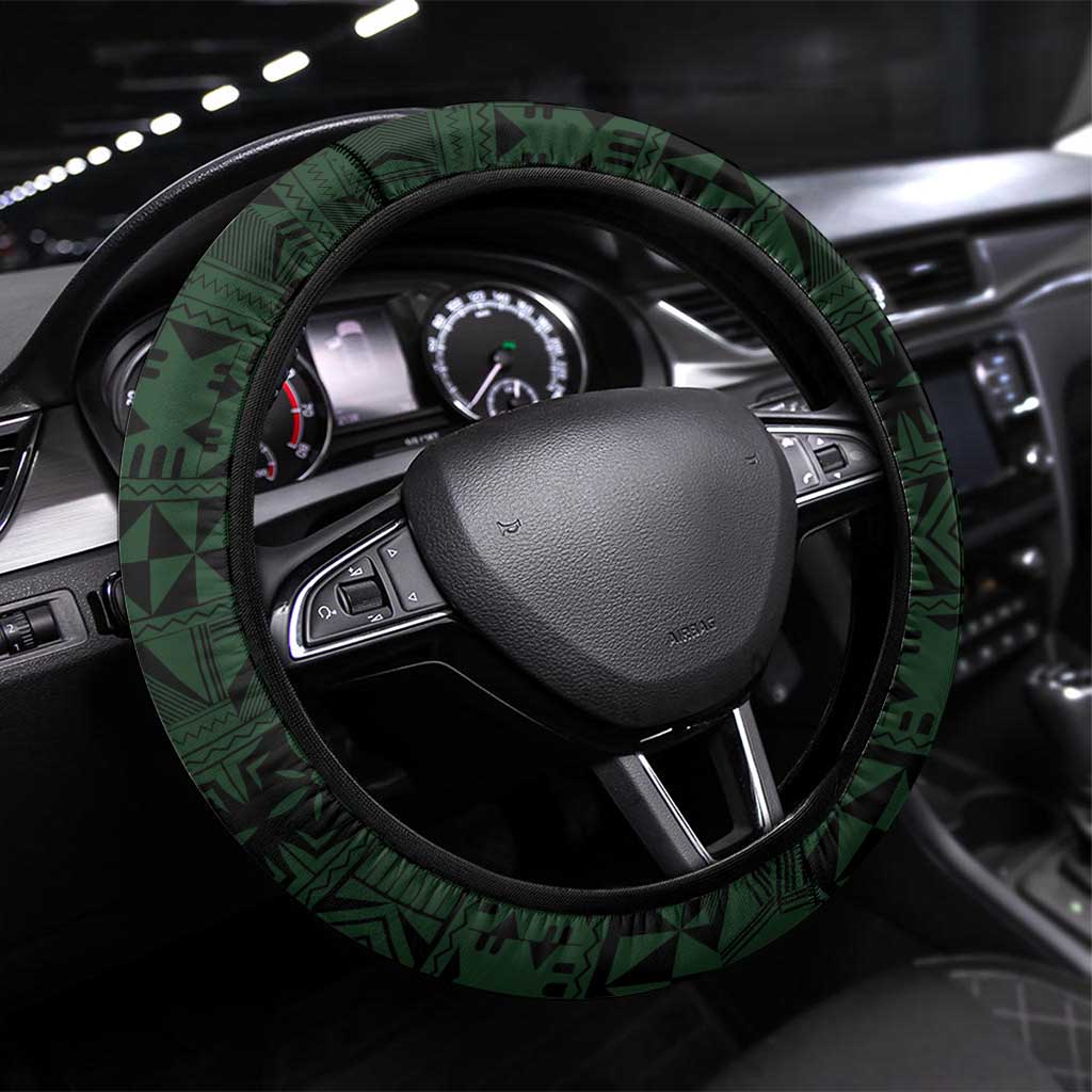 Solomon Islands Steering Wheel Cover 677 Proud Crocodile Melanesian Pattern LT14 Universal Fit Black - Polynesian Pride