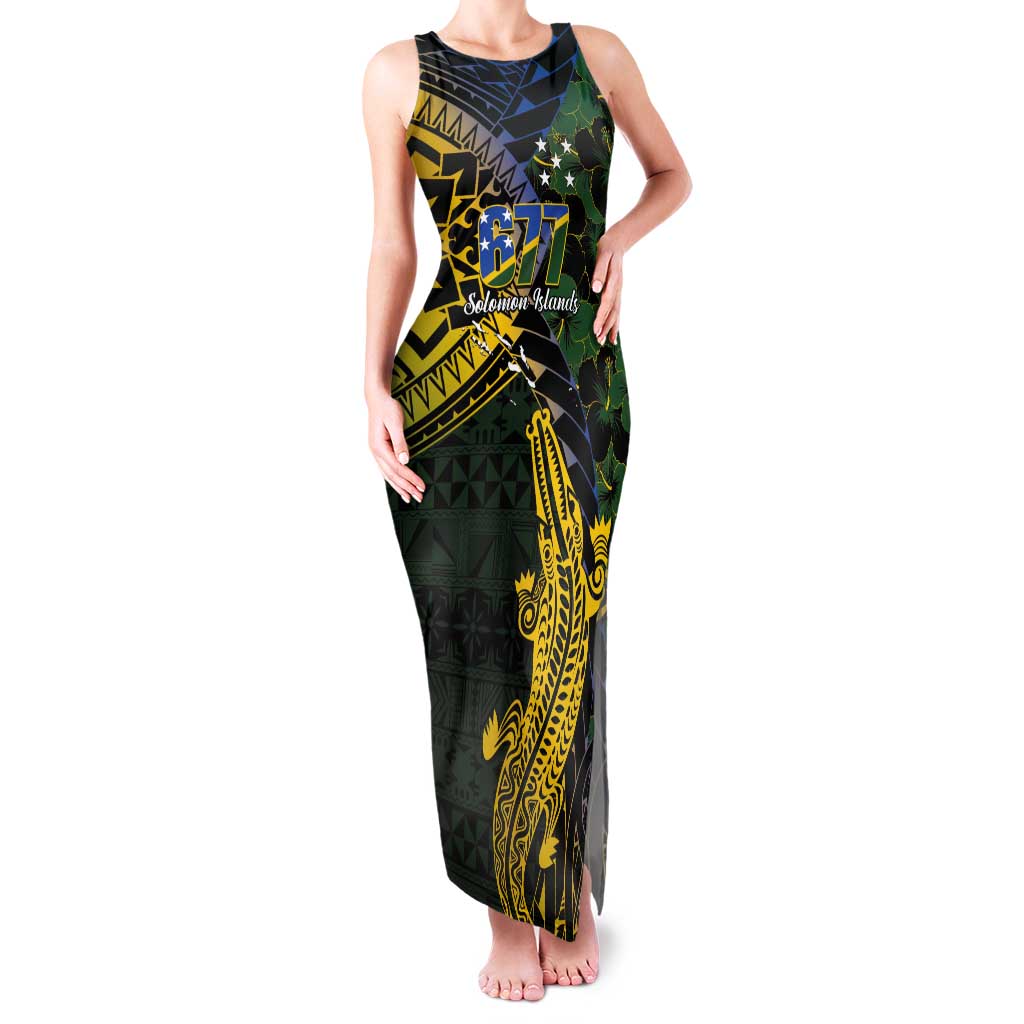 Solomon Islands Tank Maxi Dress 677 Proud Crocodile Melanesian Pattern LT14 Women Black - Polynesian Pride