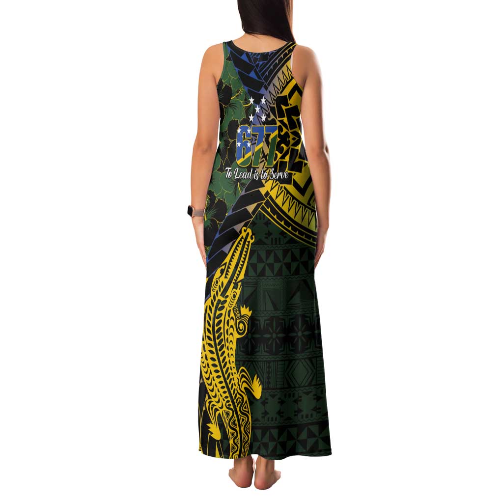 Solomon Islands Tank Maxi Dress 677 Proud Crocodile Melanesian Pattern LT14 - Polynesian Pride