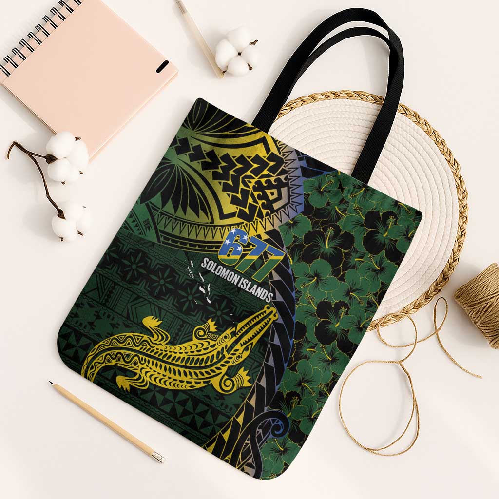 Solomon Islands Tote Bag 677 Proud Crocodile Melanesian Pattern LT14 Black Strap One Size Black - Polynesian Pride