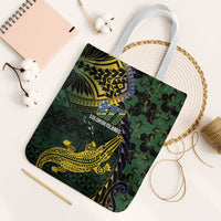 Solomon Islands Tote Bag 677 Proud Crocodile Melanesian Pattern LT14 White Strap One Size Black - Polynesian Pride