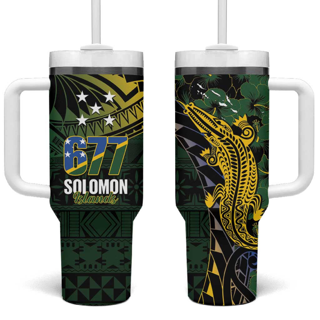 Solomon Islands Tumbler With Handle 677 Proud Crocodile Melanesian Pattern LT14 One Size: 40 oz Black - Polynesian Pride