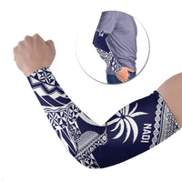 Nadi Fiji 2026 Rugby Custom Arm Sleeves Kikau Fijian Tapa Pattern LT14 Set of 2 Navy Blue - Polynesian Pride