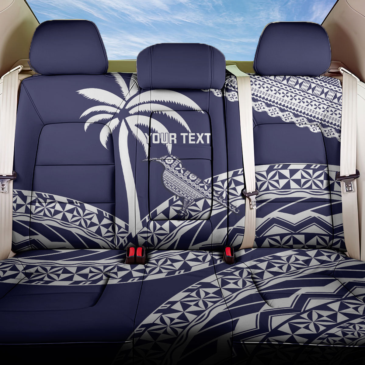 Nadi Fiji 2026 Rugby Custom Back Car Seat Cover Kikau Fijian Tapa Pattern LT14 One Size Navy Blue - Polynesian Pride